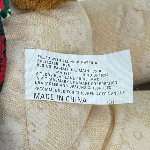 Vintage 1994 Kmart Teddy Bear Lane Christmas Bear In Holiday Dress Hat Bow 18" - Picture 9 of 13